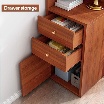 NAR Corner Storage Cabinet, Free Standing Pantry Cabinet with 2 Drawer and 3 Shelves, Home Office Furniture Bookcase, Side Cabinet, Cupboard, Wood Cube Organizer (G153-White L)