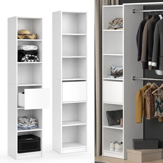 Vicco Guest Wardrobe White Hallway Cupboard - Open Walk In Clothes Rack Wardrobe Hallway Niche Coat Stand (Cabinet Side)