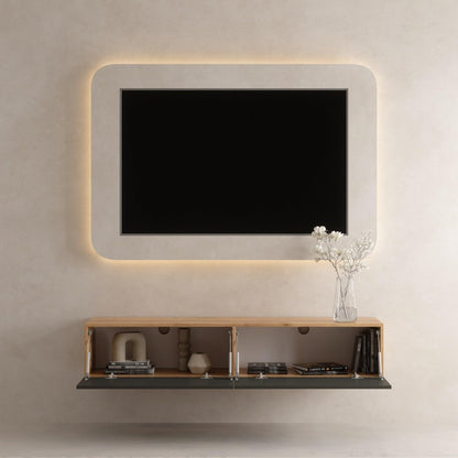 Planetmöbel TV Board 160 cm Gold Oak/Anthracite, TV Cabinet with 2 Flaps as Storage Space, Lowboard Hanging or Standing Sideboard Living Room