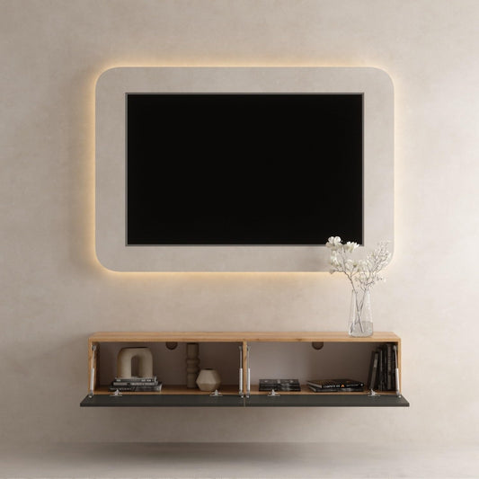 Planetmöbel TV Board 160 cm Gold Oak/Anthracite, TV Cabinet with 2 Flaps as Storage Space, Lowboard Hanging or Standing Sideboard Living Room