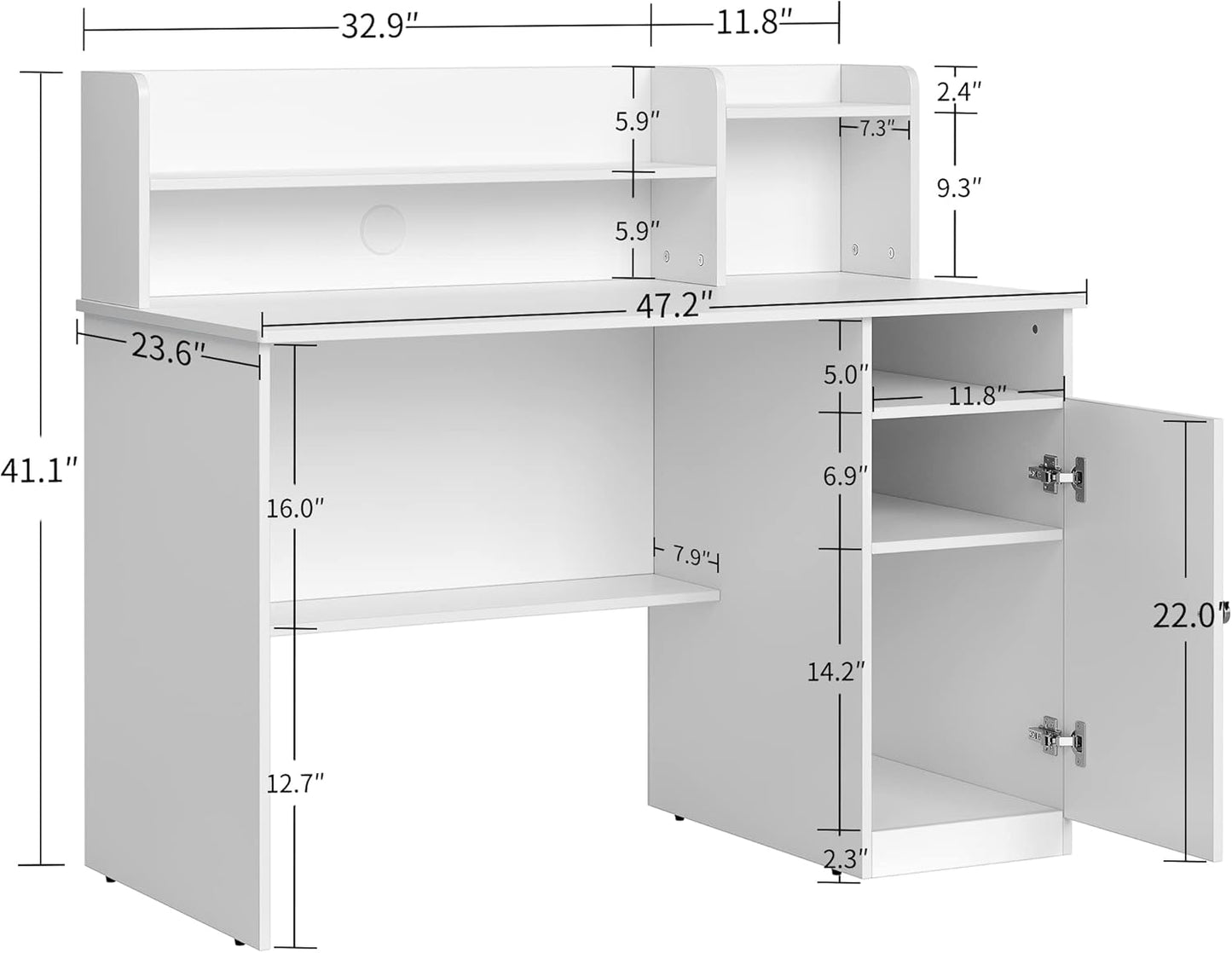 CubiCubi Computer Desk with Storage, 47 Inch Home Office Desk with Hutch and Shelves, Modern Writing Study Desk Work Table with Cabinet, White