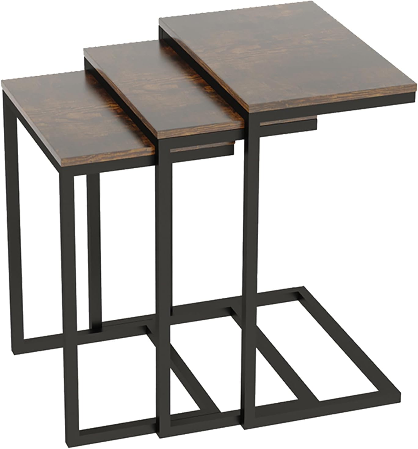 AnneFish Nesting Tables Set of 3, C type coffee table set, Modern Stacking Side Tables, End table with Steel Metal Legs for living room