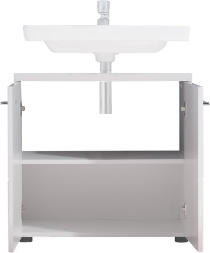 Trendteam Smart Living Nightlife Bathroom Sink Vanity Unit, 65 x 63 x 35 cm, High-Gloss White with Lots of Storage Space