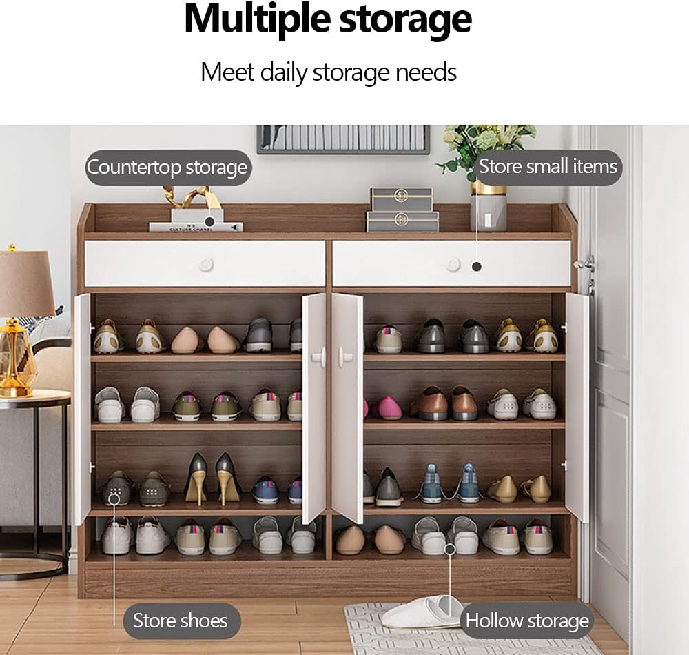 MUMOO BEAR 4 Doors Shoe Storage Cabinet, Wooden Shoe Cabinet, Entry Door Shoes Organizer, Home Entryway Storage Cabinet, for Hallway Bedroom Living Room Balcony, B108 (Brown)