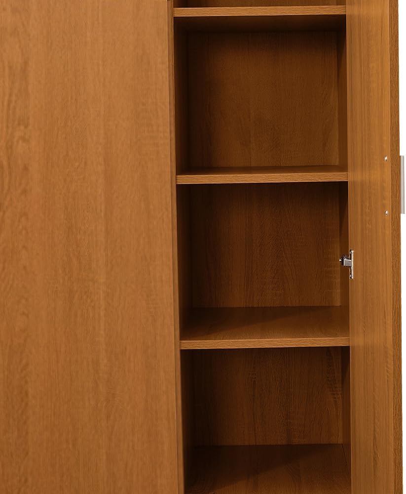 Wooden 3 Door Wardrobe with Shelf and Hanging Rail Modern Clothes Storage Cupboards Unit for Bedroom Furniture W 115.4 * D 50 * H 180cm (Oak Effect)