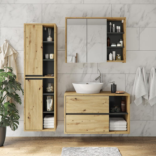 Vicco Viola Vanity Unit Hanging Bathroom Cabinet Anthracite Oak