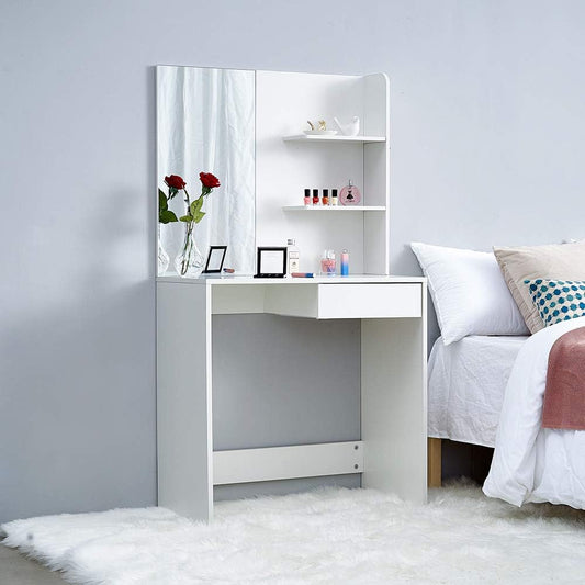 Panana Dressing Table White with a Large Mirror, Makeup Vanity Bedroom Dresser Set with 1 Drawers & 3 Shelves for Ample Storage (Style1)