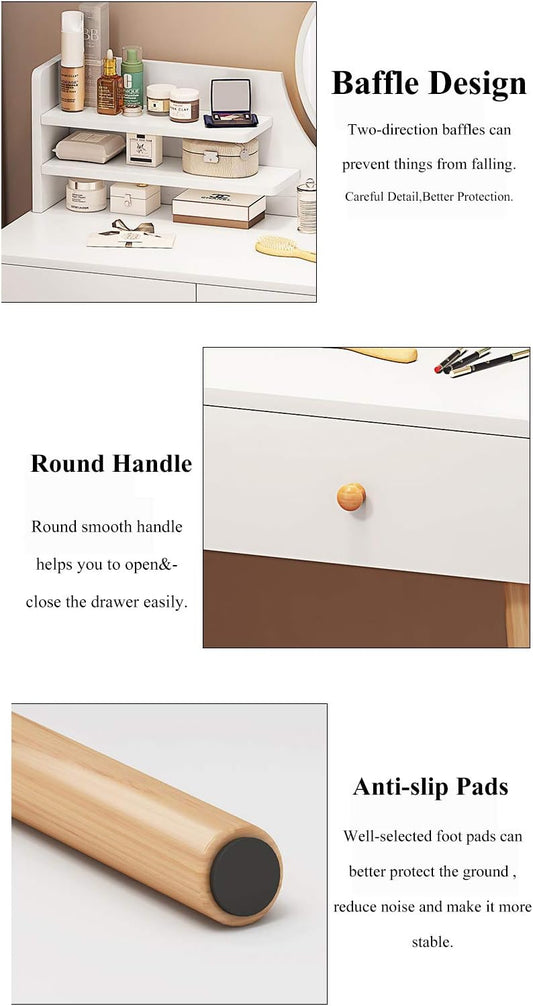 TecnoMobili Melamine Dressing Table, White - H 85 cm x W 54 cm x D 45 cm (white-high end)