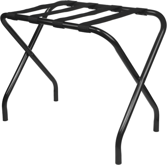 Kings Brand Furniture Furniture-Black Metal Foldable Luggage Rack Stand with Nylon Belts