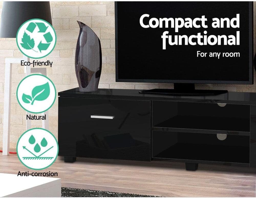 Artiss TV Unit Cabinet Entertainment Units, 140cm Length Stand Table Cabinets Storage Shelf Organiser Cupboard Home Living Room Bedroom Furniture, with 2 Drawer and Cable Management Holes Black