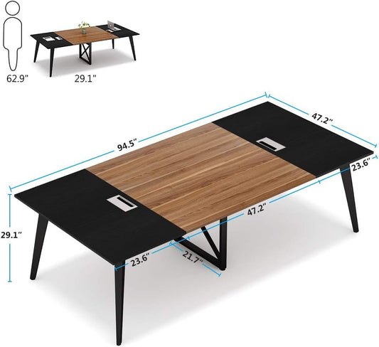 Tribesigns 8FT Conference Table, 94.5L x 47.2W inch Large Modern Meeting Table, Seminar Training Table with Grommet Holes for Office Conference Room
