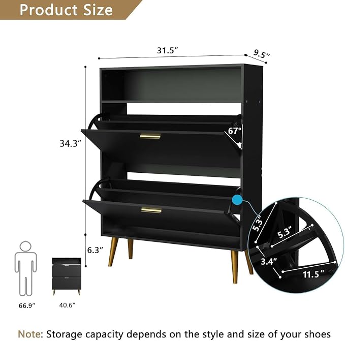 Shoe Storage Cabinet with 2 Flip Doors and Shelf