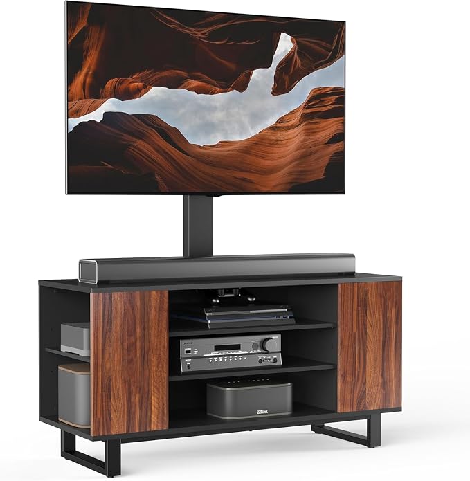 Modern Mid-Century TV Stand with Sliding Doors