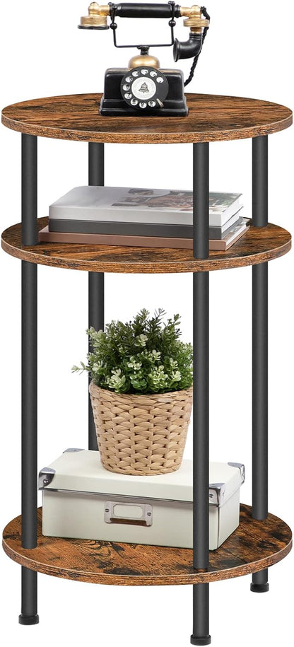 HOOBRO Tall Sofa Side Table, Small Round Coffee Table with Storage, Industrial Telephone Table for Small Space, Bedside Table, for Living Room, Bedroom, Summerhouse, Rustic Brown and Black EBF30DH01