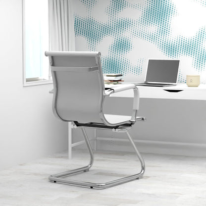 Mahmayi Ut C031V Visitors Chair, Waiting Room & Reception Pu Chair, Thick Padding Seat Ergonomic Executive Chair Fixed Armrest Chair Home Office Chair, Durable Base Visitor Armchair White, Ut-C031V-Wt