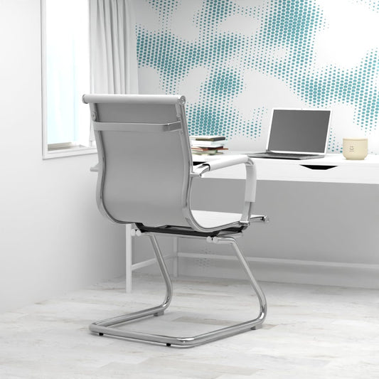Mahmayi Ut C031V Visitors Chair, Waiting Room & Reception Pu Chair, Thick Padding Seat Ergonomic Executive Chair Fixed Armrest Chair Home Office Chair, Durable Base Visitor Armchair White, Ut-C031V-Wt
