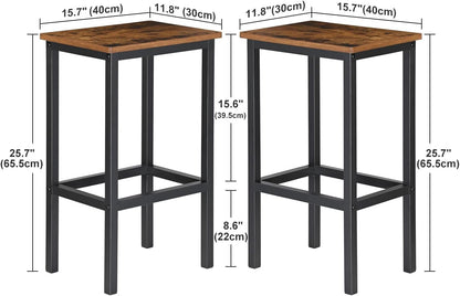 H JINHUI Bar Stools Set of 2, Industrial Style Breakfast Stool Chairs, Counter Height High Stools, Kitchen Bar Stools, 65cm High Seat, for Farmhouse, Living Room, Cafe Pub, Rustic Brown and Black