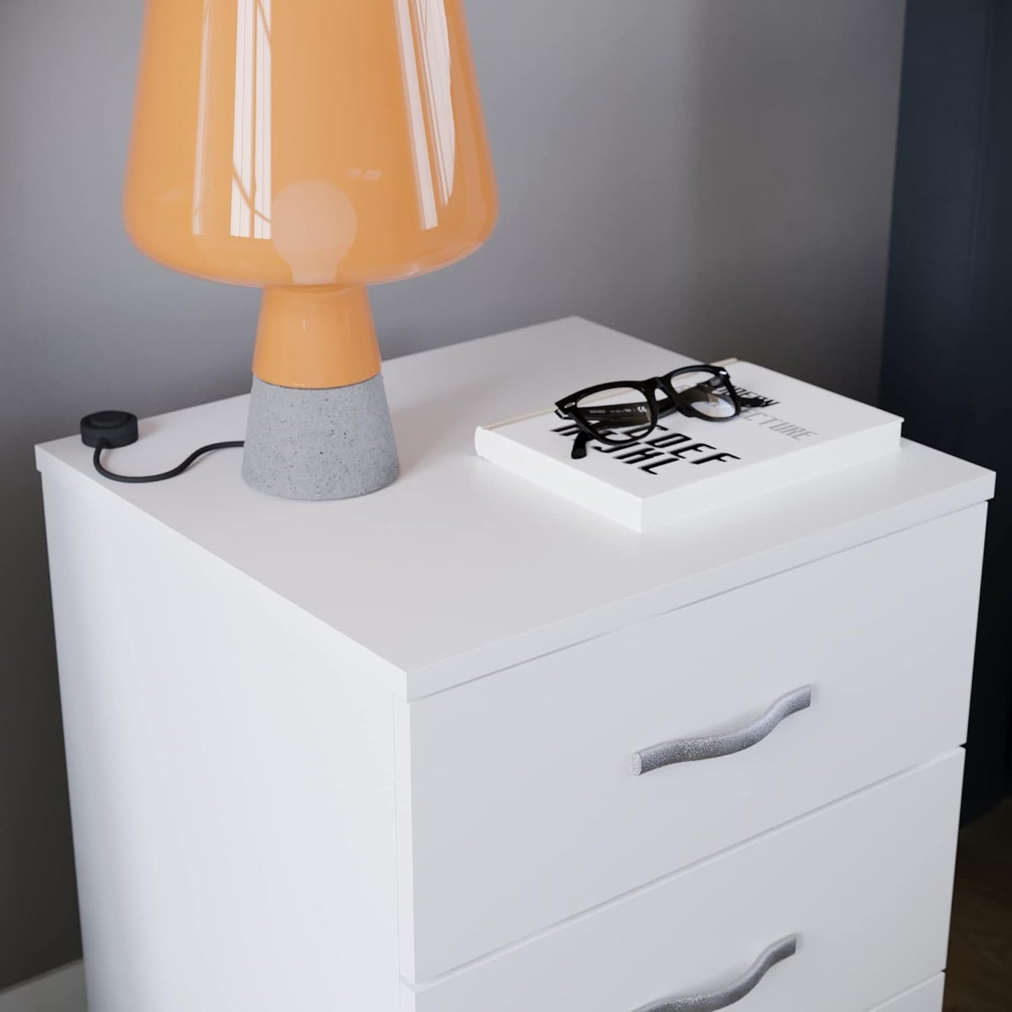 Vida Designs Large White Bedside Cabinet Chest of Drawers, 3 Drawer With Metal Handles and Runners, Unique Anti-Bowing Drawer Support, Riano Bedroom Furniture