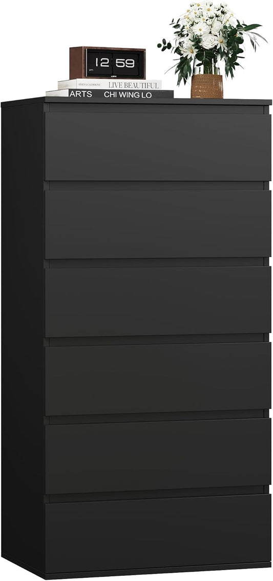 FOREHILL Chest of Drawers 119 cm High Black with 6 Drawers Sideboard Drawer Cabinet for Bedroom Hallway Living Room 60 x 40 x 119 cm