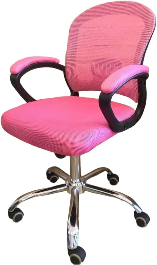 Executive Swivel High Chair with Adjustable Headrest Mesh Back and Strong Metal Star - Dream Desk (Medium Chair, Pink)