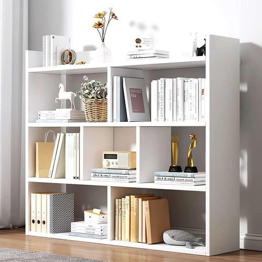 Wood Library Bookshelf Bookcase Organizer - White (80 * 90 * 80)