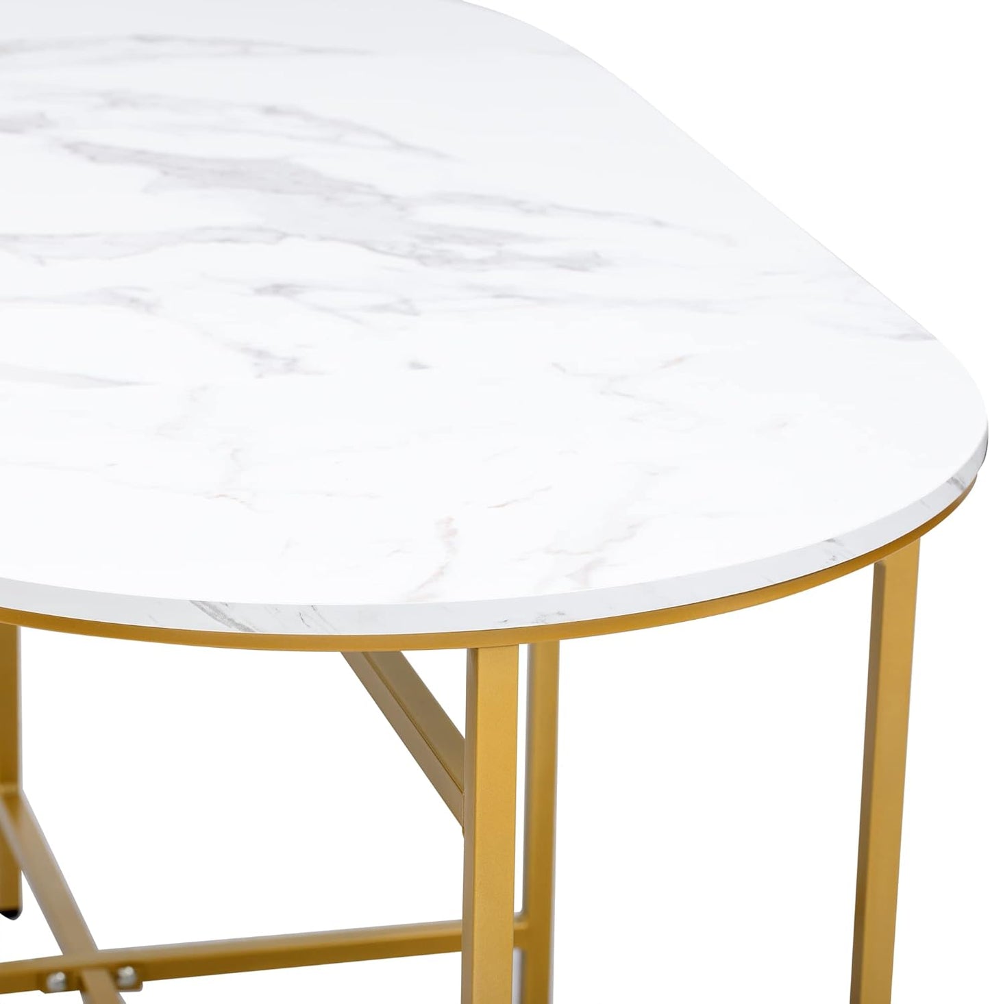Moimhear Dining Set (Set with Dining Table, 4 Small Stools and 2 Large Stools), Kitchen Dining Table Set Made of Steel Frame, 140 x 70 x 76 cm, Maximum Load 120 kg (White and Gold)