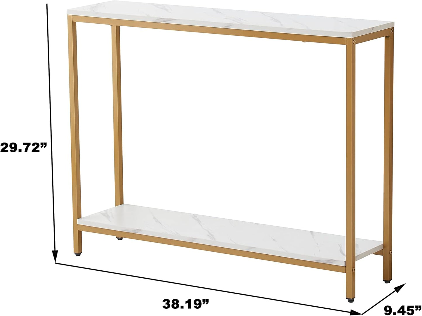 loglus Console Table for Entryway, Faux Marble MDF Sofa Table with Golden Frame (Double Layer,Single Layer, White Marble)