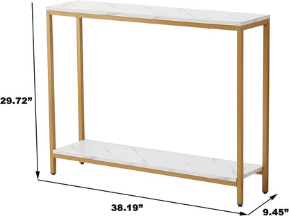 loglus Console Table for Entryway, Faux Marble MDF Sofa Table with Golden Frame (Double Layer,Single Layer, White Marble)