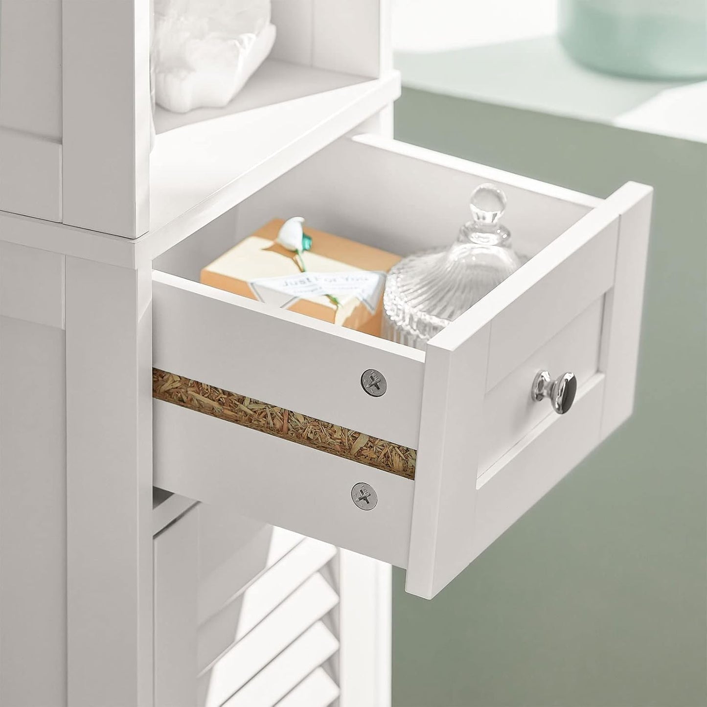 SoBuy FRG236-W,Tall Bathroom Cabinet,Storage Unit with 2 Shutter Doors and 1 Drawer, H170cm