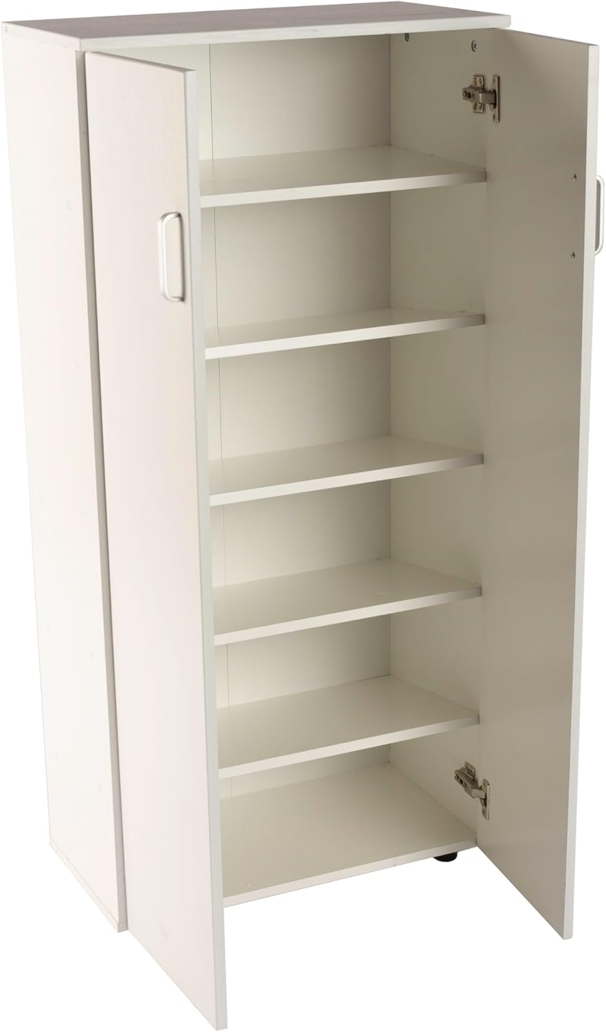DUPI Shoe Cabinet Bookcase with Two Doors | Minimalist Design | 5 Shelves for 24 Shoes | MDF Wood | White Shoe Rack for Narrow Entrance, White, 60 x 32.5 x 124 cm