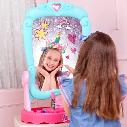Crayola FAB STUDIO Kids Table and Chair Set – 3-in-1 Kids Vanity Table with Magnetic Dry Erase Board, Mirror – Girls Vanity Includes Accessories Ideal for Role Playing, Imaginative Play