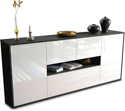 Modern Sideboard Cabinet with Push-to-Open Doors and High Gloss White