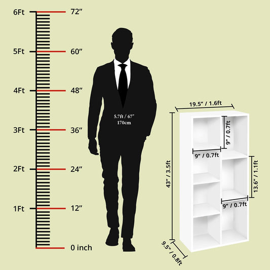 ABOUT SPACE Book Shelf 7 Cubes Engineered Wood DIY Multipurpose Book Stand for Home Office Study Room Open Storage Organizer Showcase for Bedroom, Living Room (White - L 49.5 x B 24 x H 110 cm)