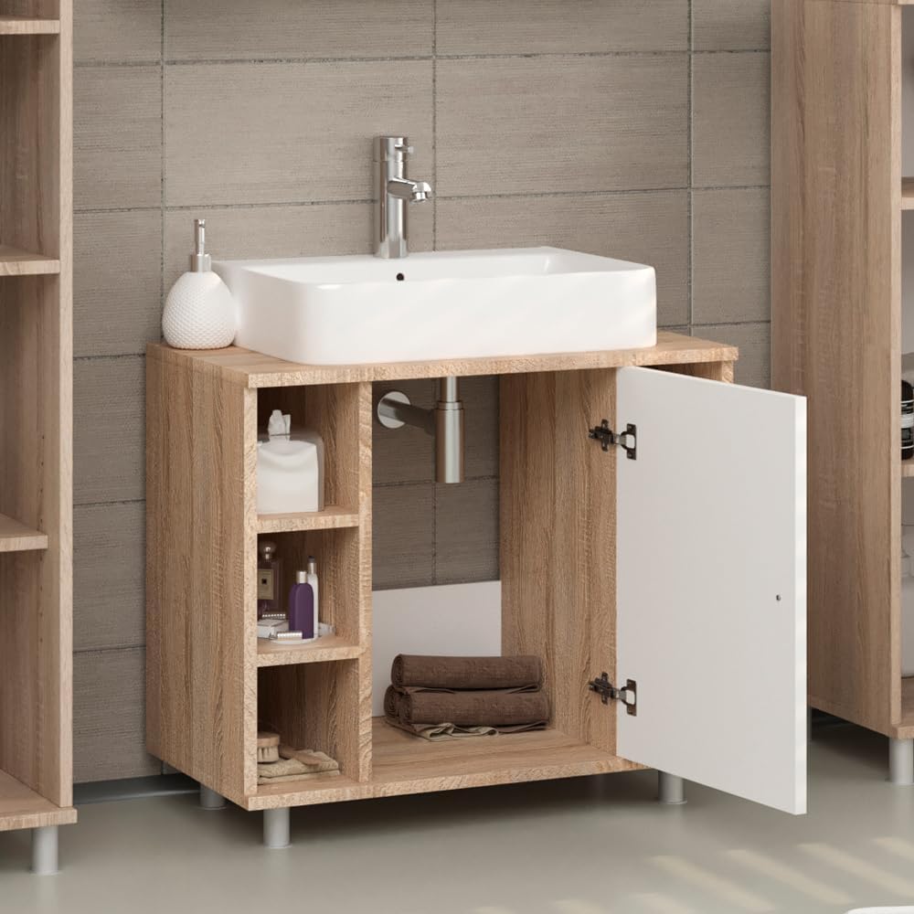 Vicco Fynn Vanity Unit Bathroom Cabinet Vanity Unit Bathroom Furniture (Sonoma/White)
