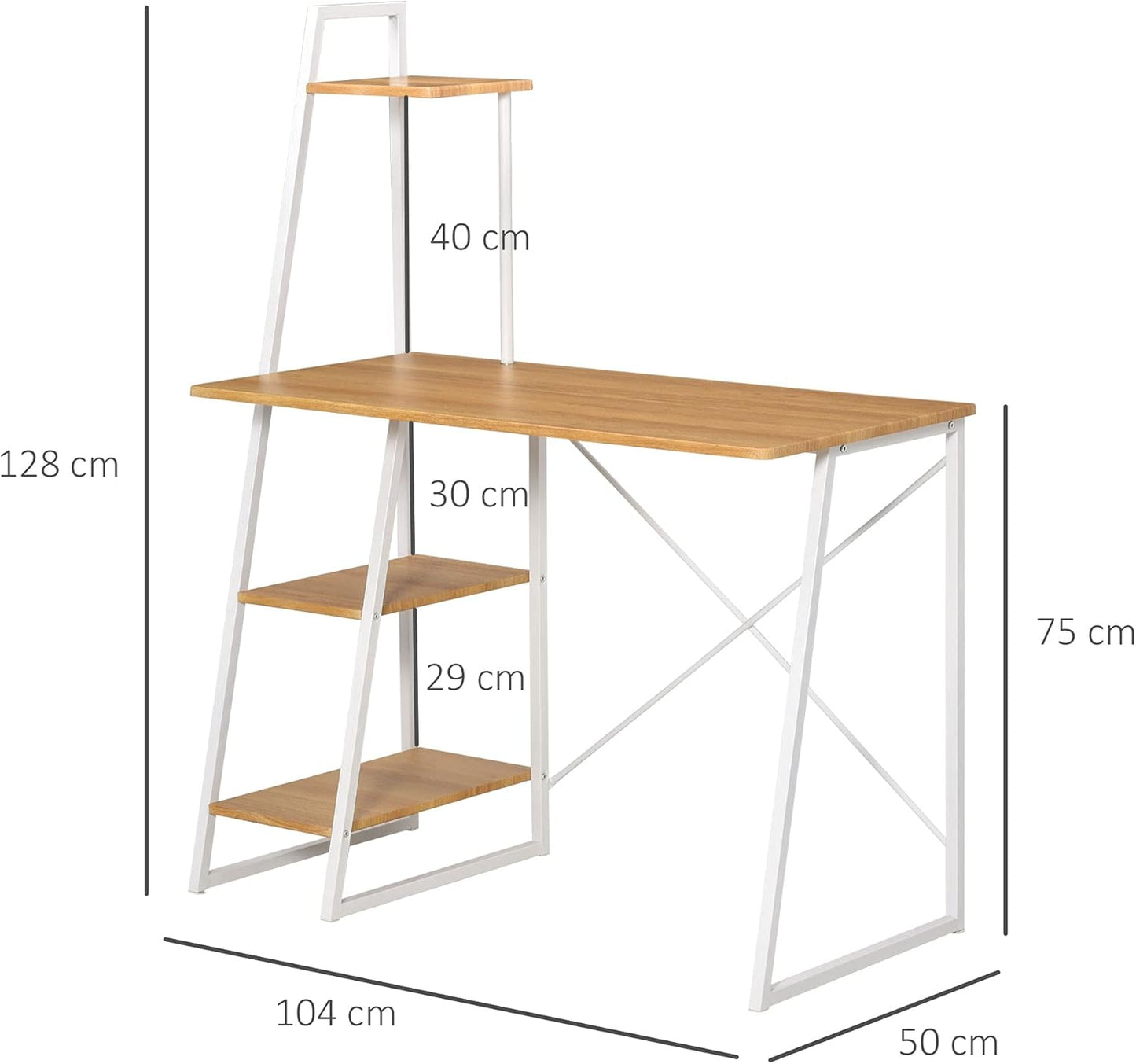 HOMCOM Home Office Computer Desk with 3-Tier Storage Shelves Study Writing Table Workstation for Small Space Natural