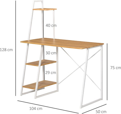 HOMCOM Home Office Computer Desk with 3-Tier Storage Shelves Study Writing Table Workstation for Small Space Natural