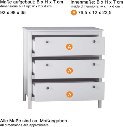 FurniFlex Wardrobe Dresser Sideboard, 92 cm x 98 cm x 110 cm Size, White