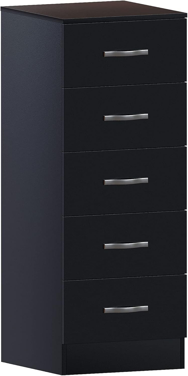 Vida Designs 5 Drawer Narrow Chest Tall Bedroom Storage Unit Sliding Drawers Bedroom Furniture (Black)