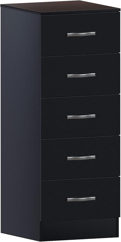 Vida Designs 5 Drawer Narrow Chest Tall Bedroom Storage Unit Sliding Drawers Bedroom Furniture (Black)