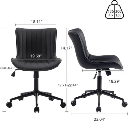 YOUNIKE Modern Black Office Chair, Ergonomic High Back Swivel Task Chair with Height Adjustment, Faux Leather, 300 lbs Capacity