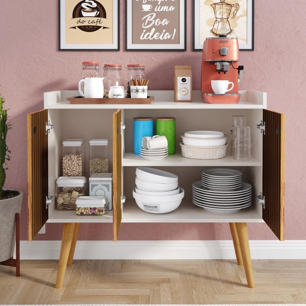 Lojas RPM Premier Wood 3-Door Buffet Dining Room/Counter Table (Off White/Ripped)