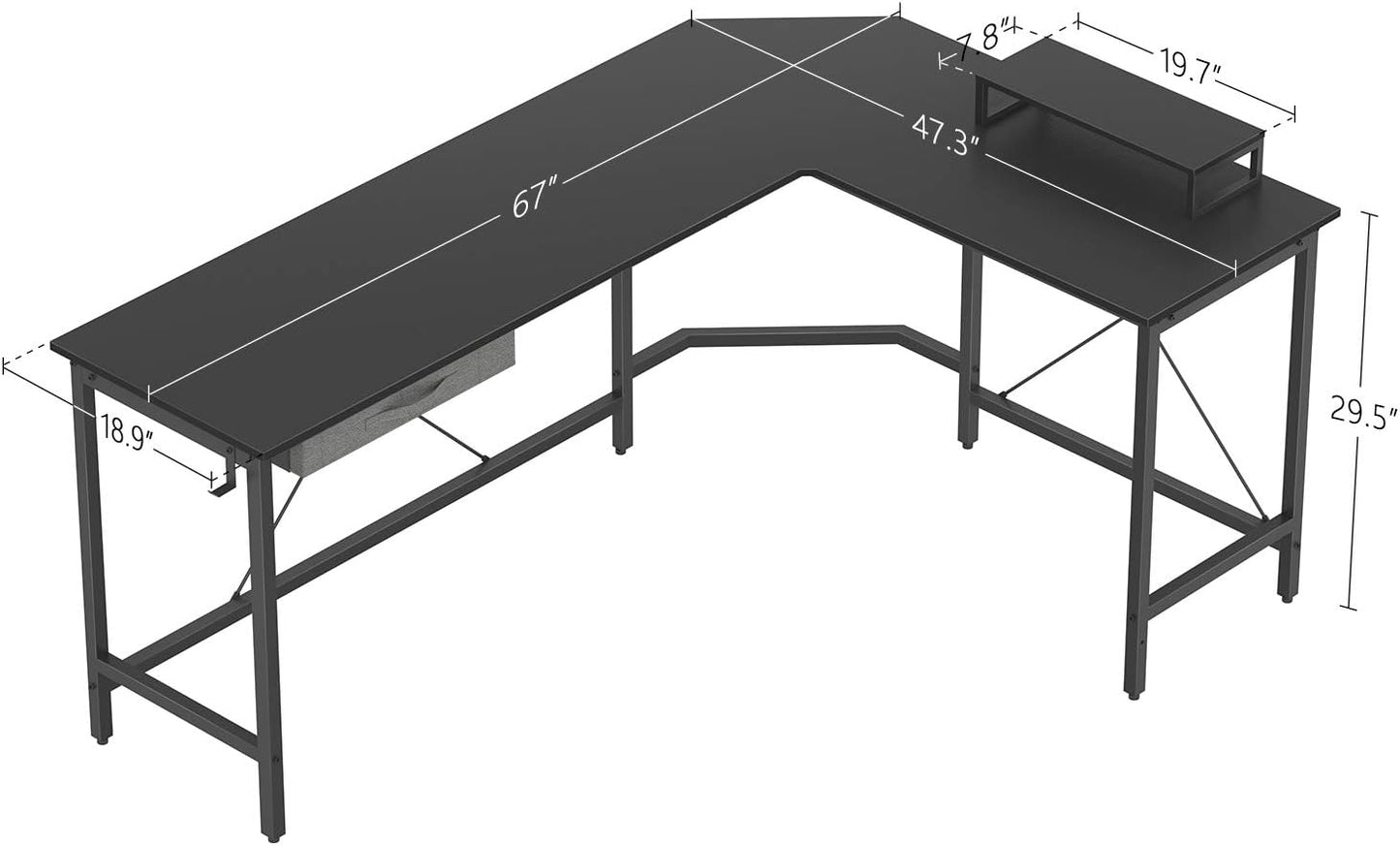 CubiCubi L Shaped Desk Computer Corner Desk, Home Office Gaming Table, Sturdy Writing Workstation with Small Table, Space-Saving, Easy to Assemble