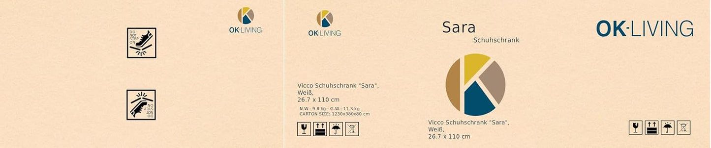 Vicco Sara Shoe Cabinet, White, 27 x 110 cm
