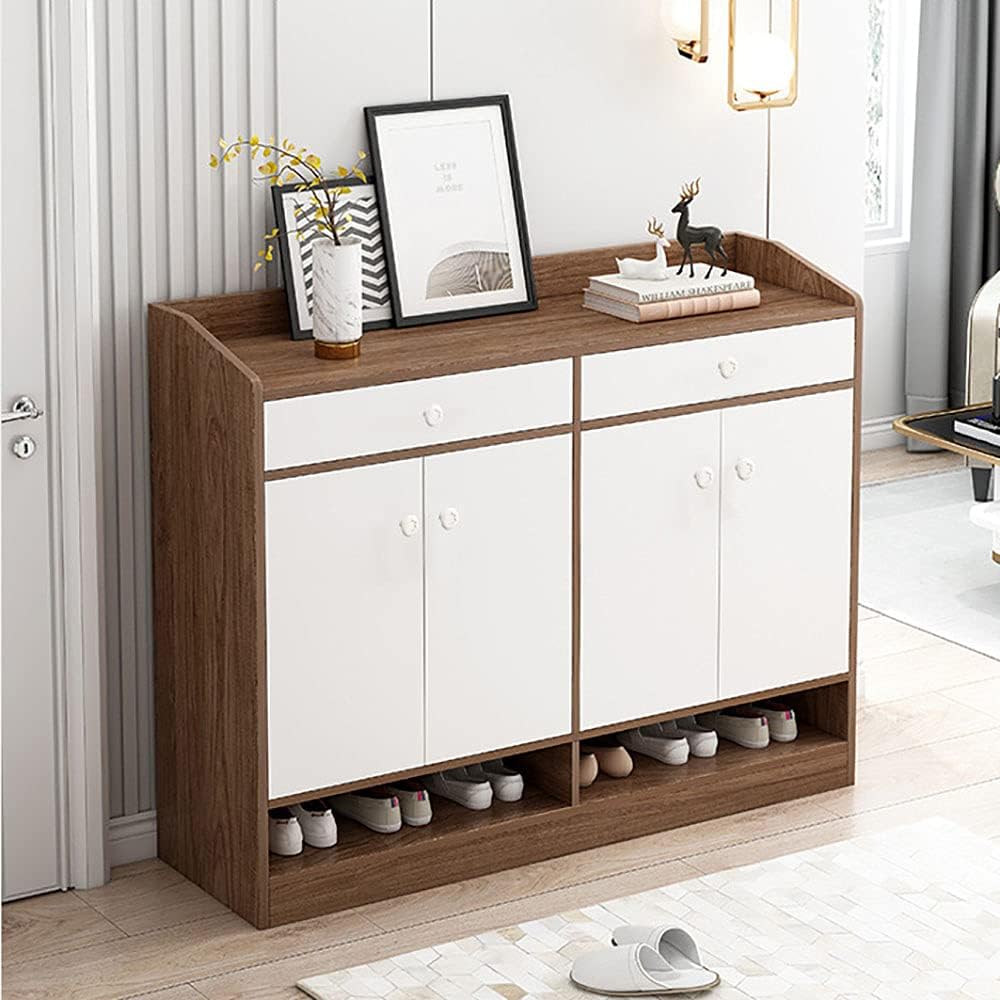 MUMOO BEAR 4 Doors Shoe Storage Cabinet, Wooden Shoe Cabinet, Entry Door Shoes Organizer, Home Entryway Storage Cabinet, for Hallway Bedroom Living Room Balcony, B108 (Brown)