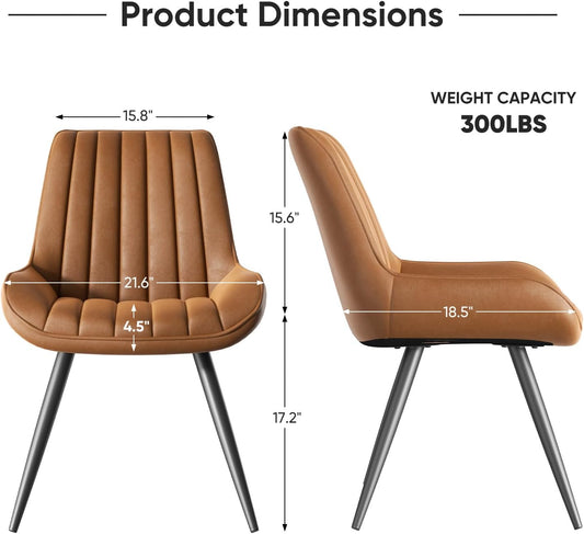 Nalupatio Modern Dining Chairs Set of 6, Comfy Dining Room Chairs with Thick Cushions, Upholstered Fabric Kitchen Side Chairs with Metal Legs, Brown