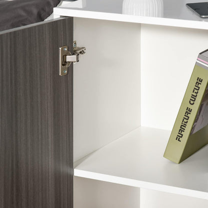 FurniFlex 2-Drawers High Gloss Sideboard Cabinet with Push-Open Design, Light Grey/White