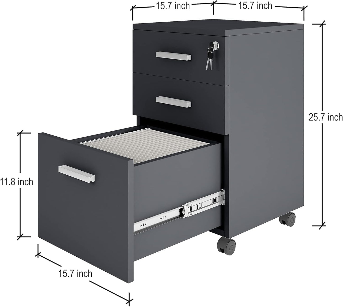 FurniFlex File Cabinet with Lock, 26-Inch Size, Black/Black