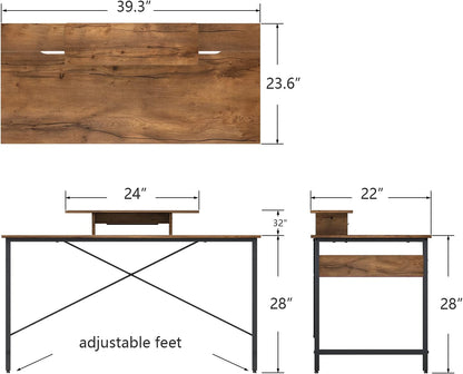CubiCubi Small Computer Desk 40" Home Office Desk with Storage Table, Modern Writing Style PC Table with Mobile Phone Bracket and Hooks, Fir