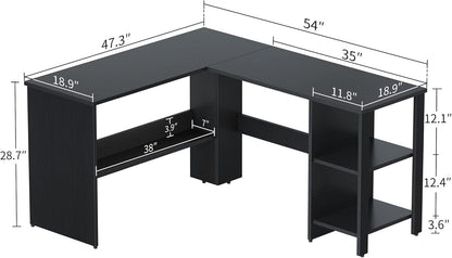 CubiCubi L Shaped Desk, 54.3 Inch Corner Computer Desk with Storage Shelves, Home Office Workstation for Study or Working, Black