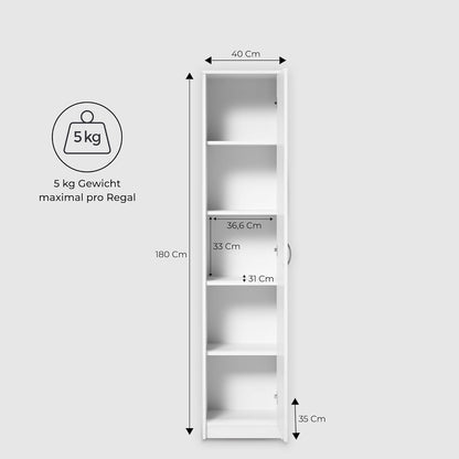 Schrank Mehrzweckschrank Sonoma 40cm Breite 180cm HÃ¶he mit Vier EinlegebÃ¶den schmaler Aktenschrank Organizer Kleiderschrank aus MDF Holz